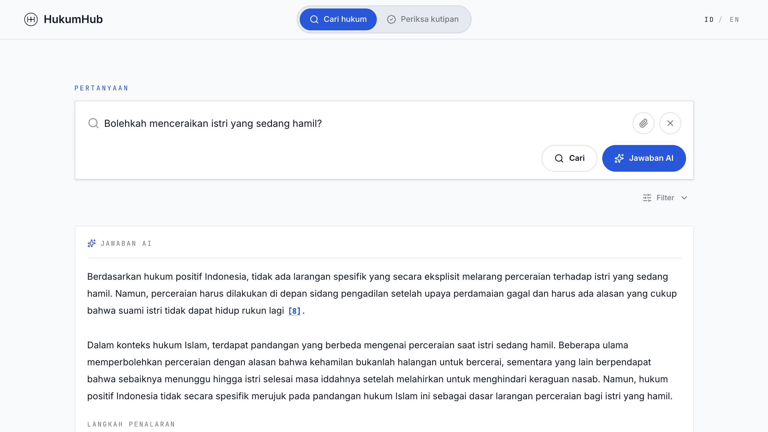 Ruang kerja pencarian HukumHub